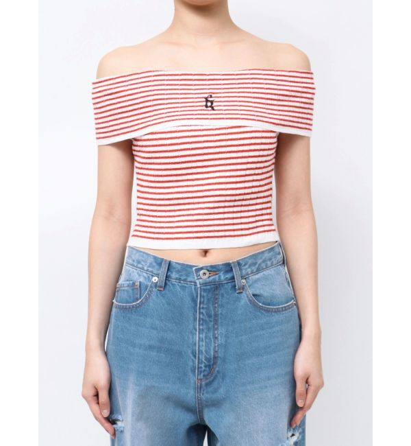 CALNAMUR「BOEDER OFFSHOULDER KNIT PO/ボーダーオフショルダーニットプルオーバー」|ニット・セーター|