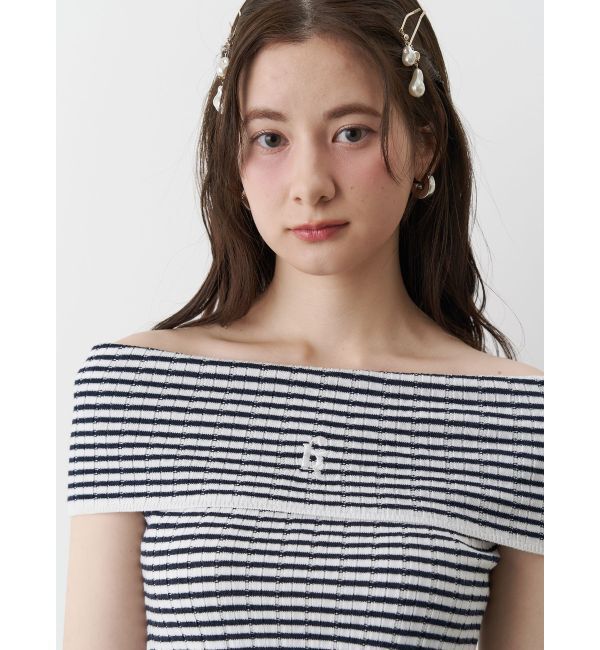 CALNAMUR「BOEDER OFFSHOULDER KNIT PO/ボーダーオフショルダーニットプルオーバー」|ニット・セーター|