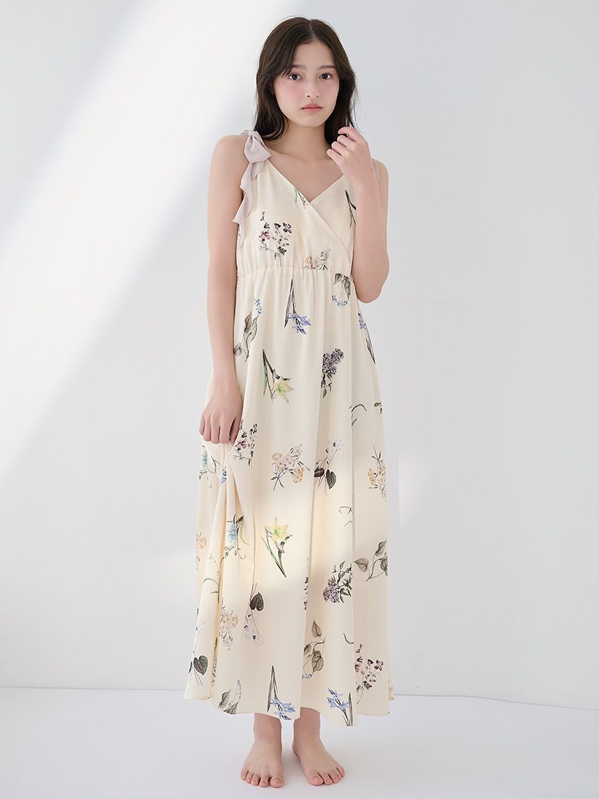 SNIDEL HOME「肩リボンプリントロングワンピース」|ルームウェア|