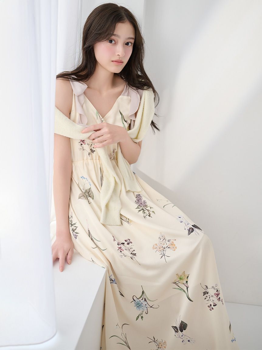 SNIDEL HOME「肩リボンプリントロングワンピース」|ルームウェア|