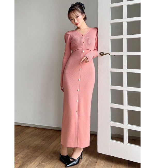 RESEXXY「ゴールドボタンタイトニットワンピース」|ワンピース|