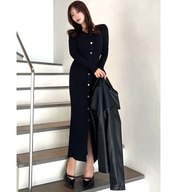 RESEXXY「ゴールドボタンタイトニットワンピース」|ワンピース|