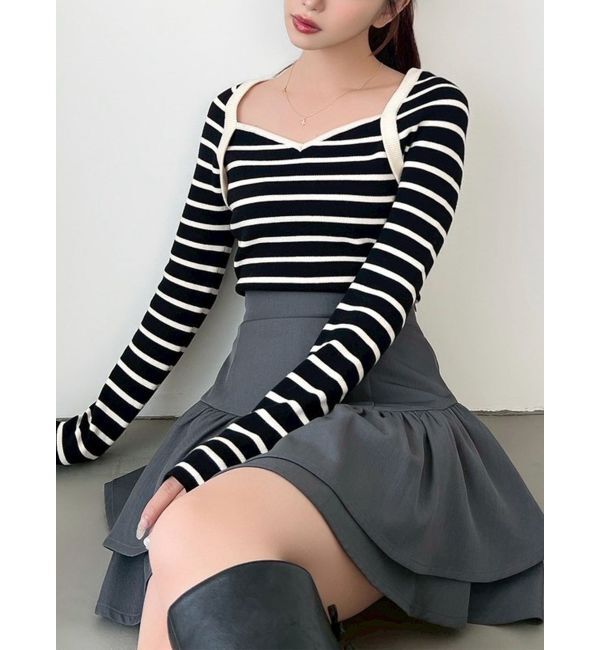 RESEXXY「ハートネックラグランニットトップス」|ニット・セーター|ブラック