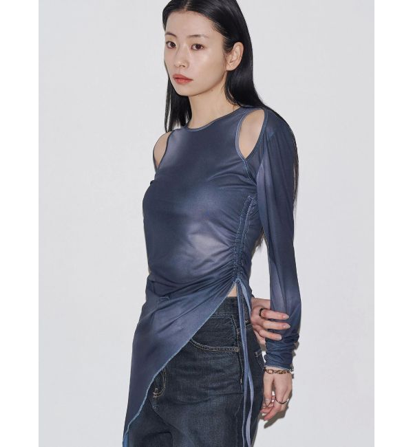 EMODA「【VEQUM】ASYMMETRY SHEER LONG TOP」|Tシャツ・カットソー|
