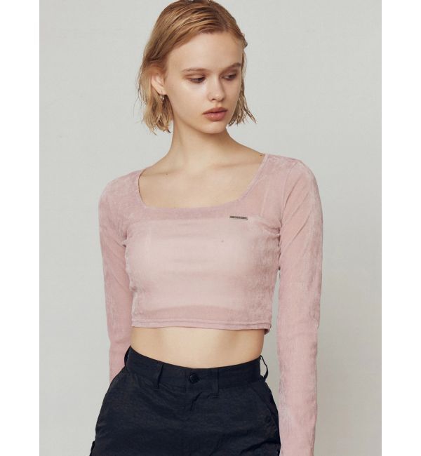 EMODA「シアーベロアプレートクロップトップ」|Tシャツ・カットソー|ピンク