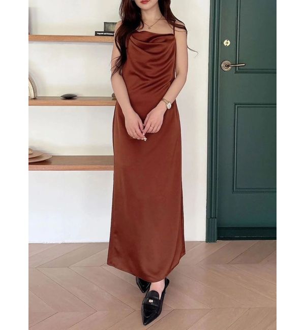 MERCURYDUO「サテンキャミナローワンピース」|ワンピース|ダークブラウン