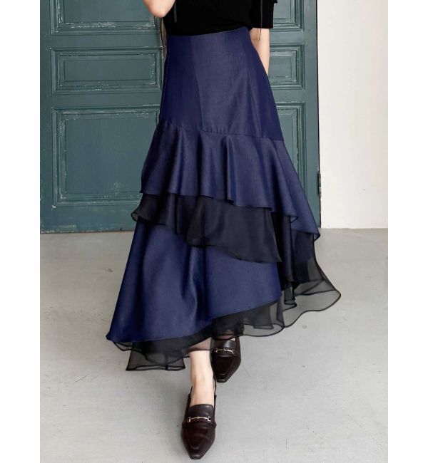 MERCURYDUO「異素材使いティアードスカート」|スカート|