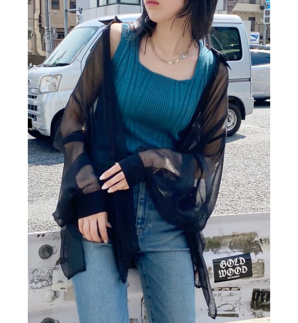 MURUA「ボリュームスリーブシャイニーシアーシャツ」|シャツ・ブラウス|ブラック