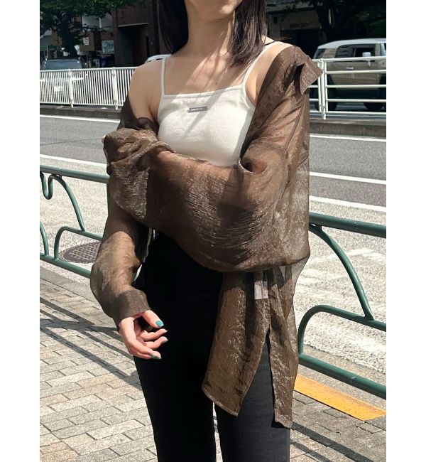 MURUA「ボリュームスリーブシャイニーシアーシャツ」|シャツ・ブラウス|ブラウン