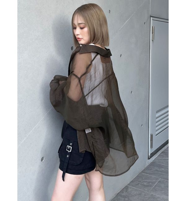 MURUA「ボリュームスリーブシャイニーシアーシャツ」|シャツ・ブラウス|