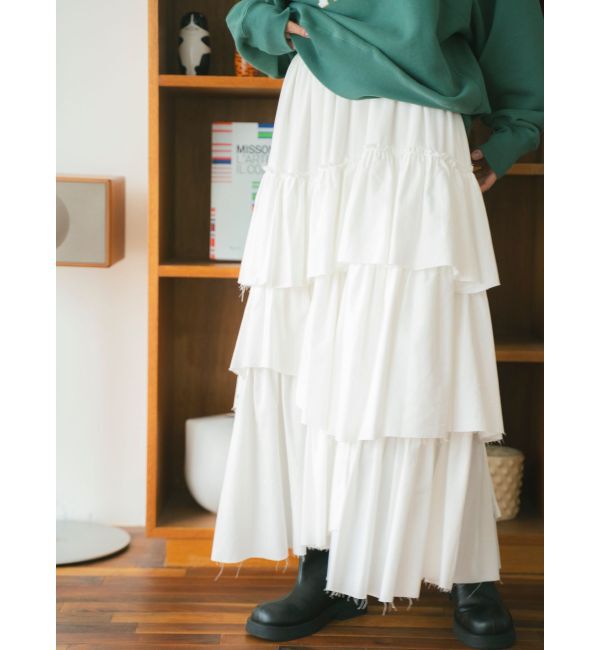 Ungrid「カットオフデザインラッフルスカート」|スカート|オフホワイト