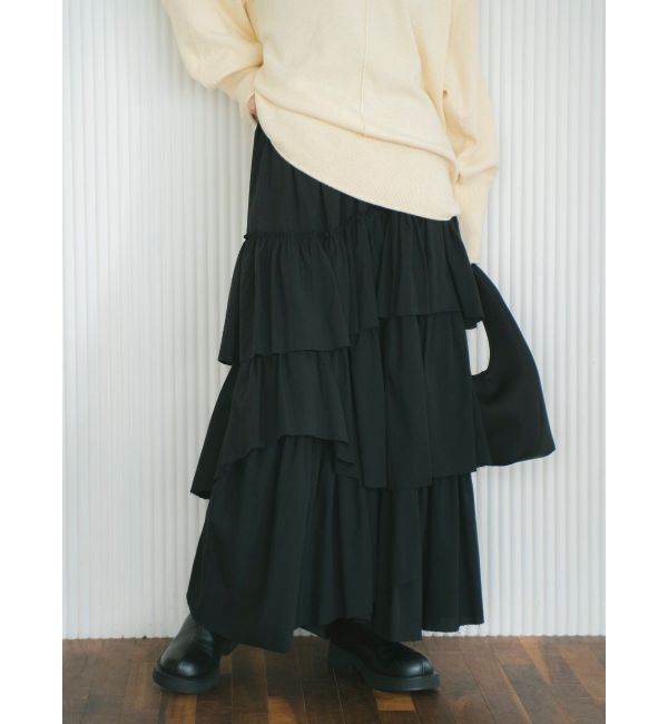 Ungrid「カットオフデザインラッフルスカート」|スカート|ブラック