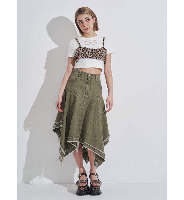 EVRIS「ランダムヘムミディーデニムスカート」|スカート|