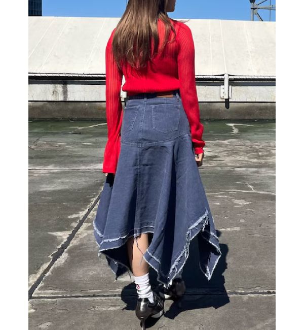 EVRIS「ランダムヘムミディーデニムスカート」|スカート|