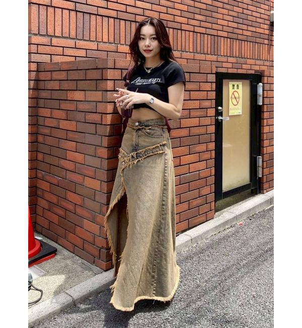 EVRIS「フリンジスリットロングデニムスカート」|スカート|