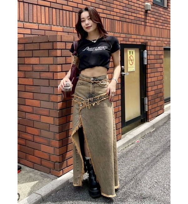 EVRIS「フリンジスリットロングデニムスカート」|スカート|