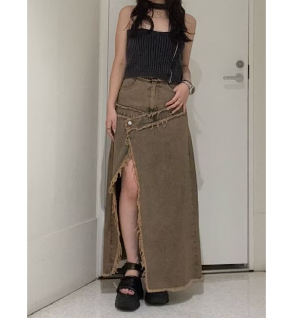 EVRIS「フリンジスリットロングデニムスカート」|スカート|