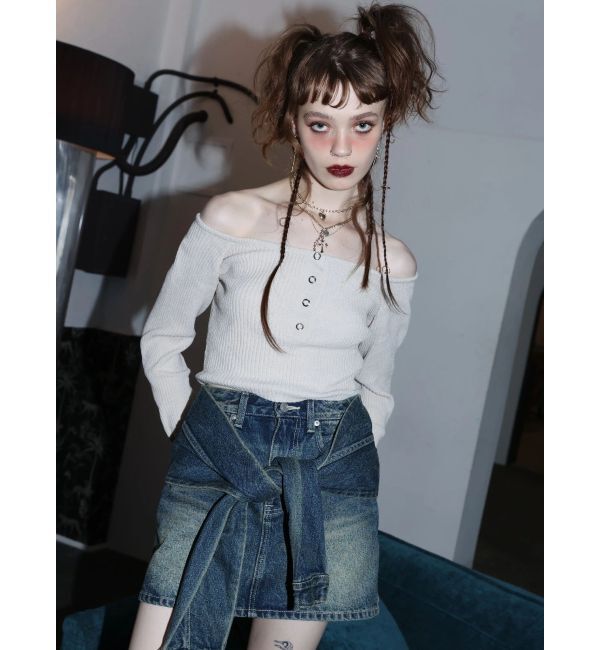 EVRIS「スリーブデザインデニムミニスカート」|スカート|