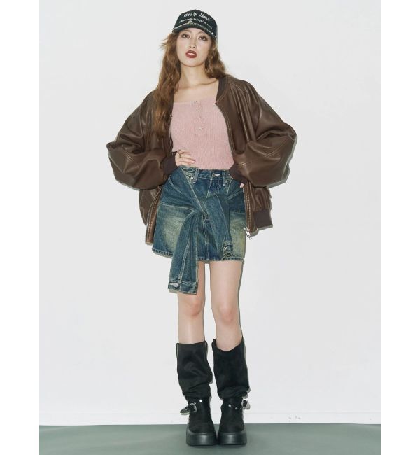 EVRIS「スリーブデザインデニムミニスカート」|スカート|