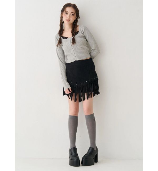 EVRIS「フェイクスウェードフリンジスタッズミニスカート【セットアップ着用可能】」|スカート|