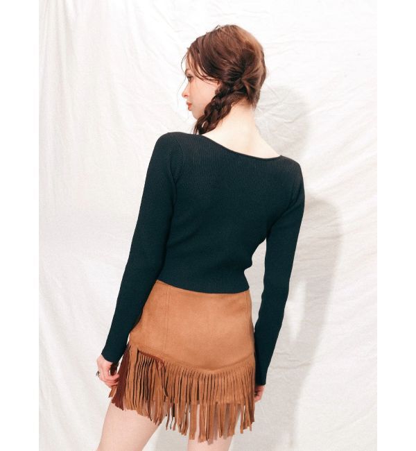 EVRIS「フェイクスウェードフリンジスタッズミニスカート【セットアップ着用可能】」|スカート|