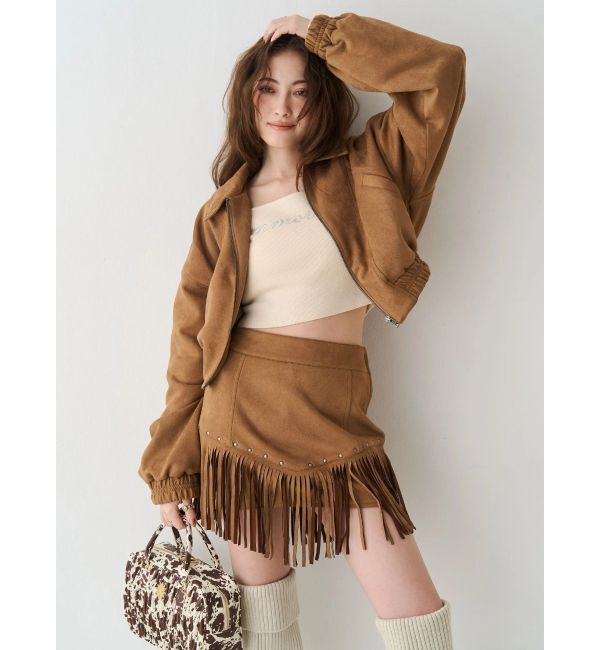 EVRIS「フェイクスウェードフリンジスタッズミニスカート【セットアップ着用可能】」|スカート|
