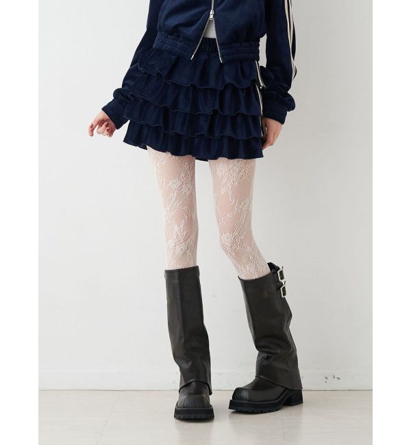 jouetie「ベロアラインティアードミニスカート【セットアップ対応】」|スカート|ネイビー