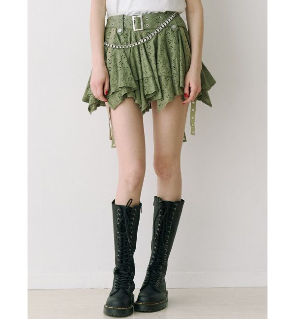 jouetie「コットンレースアシメフレアミニスカート」|スカート|カーキ