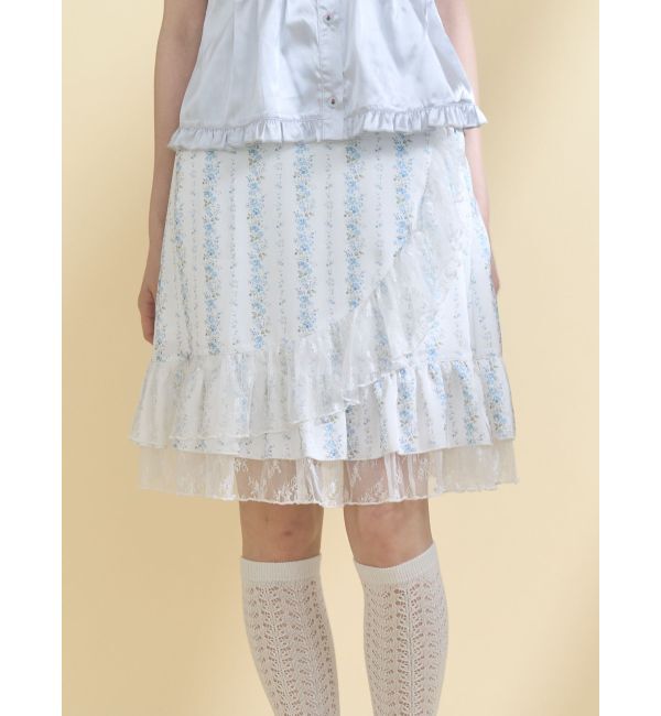 merry jenny「petit flowerサテンナロースカート」|スカート|ブルー