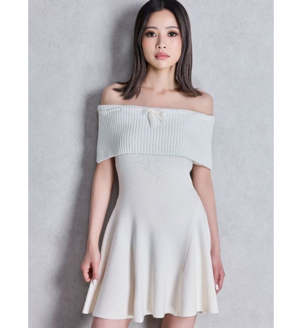 GYDA「ラメオフショルリボンハーフスリーブニットワンピース」|ワンピース|