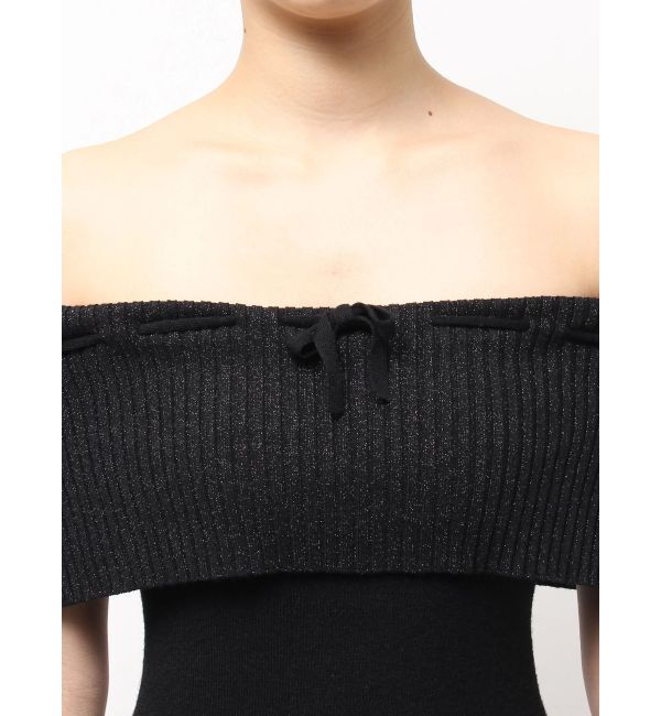 GYDA「ラメオフショルリボンハーフスリーブニットワンピース」|ワンピース|