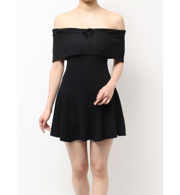 GYDA「ラメオフショルリボンハーフスリーブニットワンピース」|ワンピース|ブラック