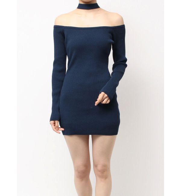GYDA「2WAYチョーカーオフショルニットワンピース」|ワンピース|ネイビー