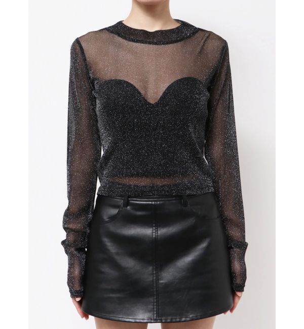 GYDA「mock neck shiny sheerトップス」|Tシャツ・カットソー|