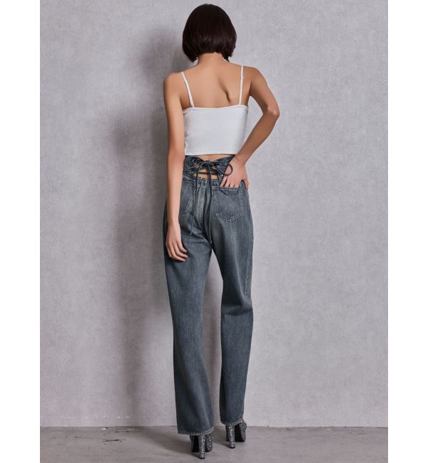 GYDA「ハイウエストBACK LACE UPストレートデニムパンツ」|デニム|
