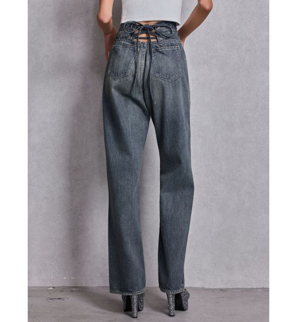 GYDA「ハイウエストBACK LACE UPストレートデニムパンツ」|デニム|