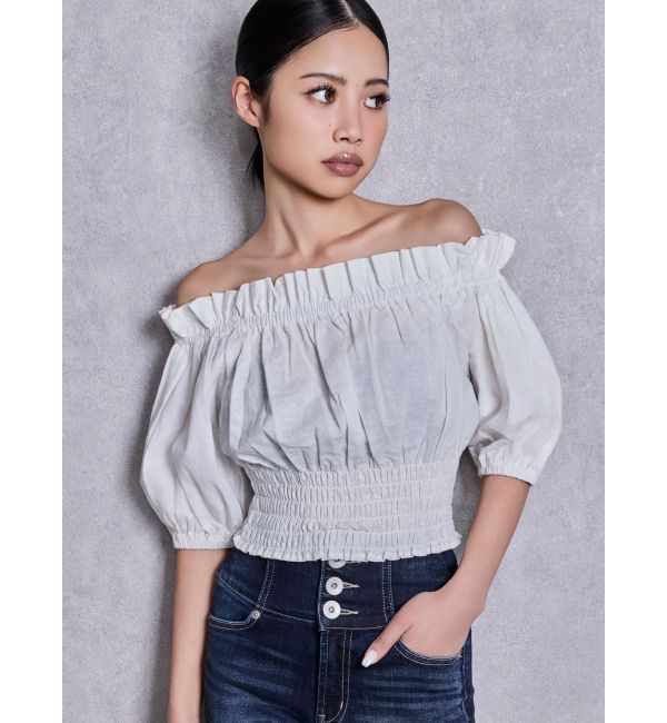 GYDA「2WAYギャザーオフショルコルセットブラウス」|シャツ・ブラウス|オフホワイト