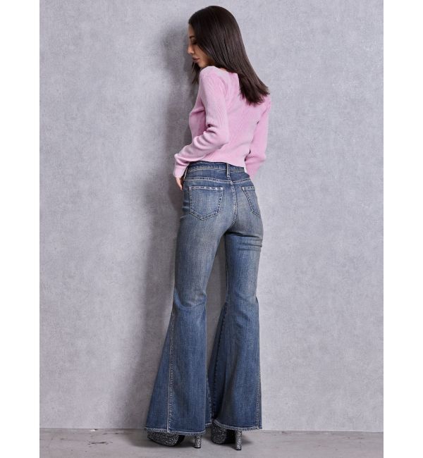 GYDA「ハイウエストopen ring bijou studsデザインフレアデニムパンツ」|デニム|