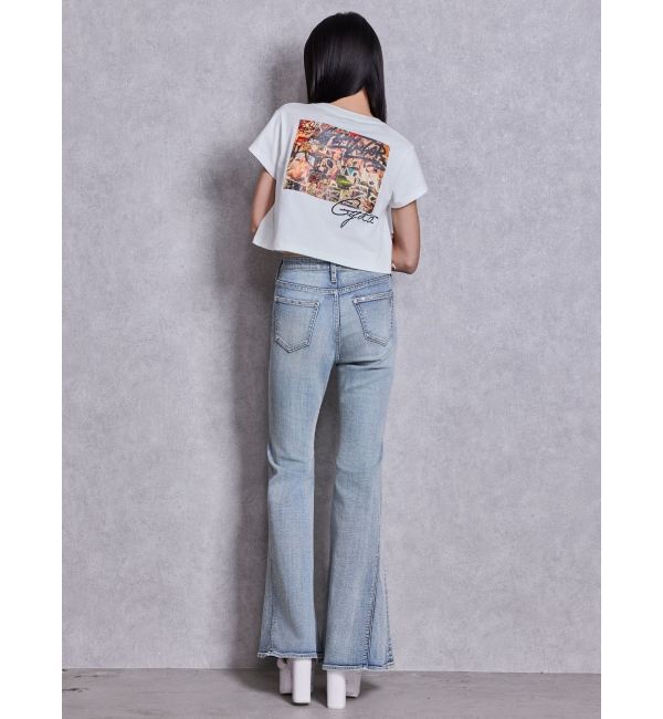 GYDA「ハイウエストopen ring bijou studsデザインフレアデニムパンツ」|デニム|