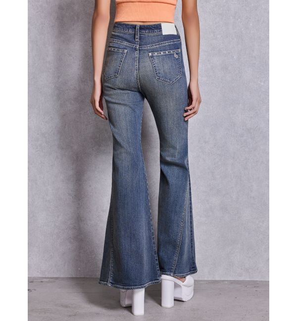 GYDA「ハイウエストopen ring bijou studsデザインフレアデニムパンツ」|デニム|