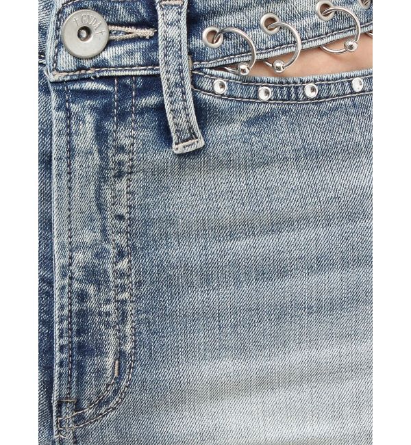 GYDA「ハイウエストopen ring bijou studsデザインフレアデニムパンツ」|デニム|