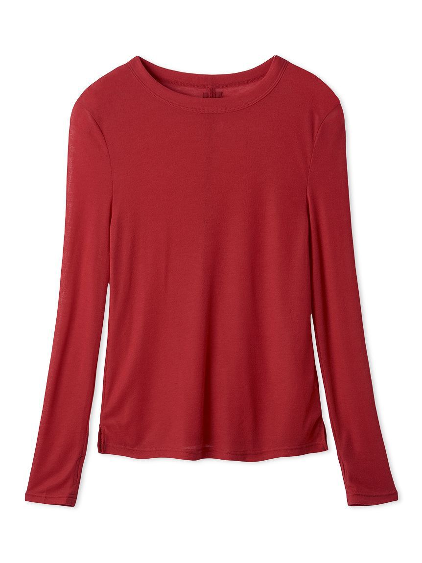 Mila Owen「ウールテンセルクルーネックシアーロンＴ」|Tシャツ・カットソー|RED