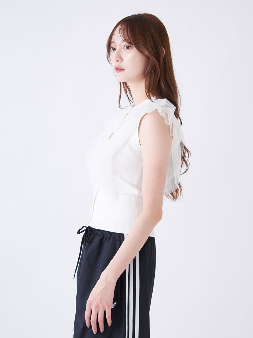 SNIDEL「チュールフリルクルーニット」|ニット・セーター|