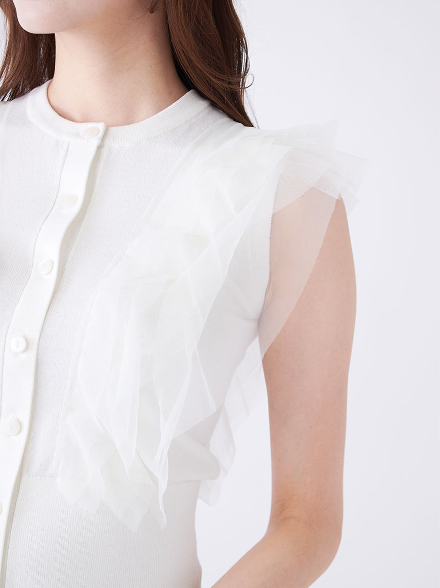 SNIDEL「チュールフリルクルーニット」|ニット・セーター|