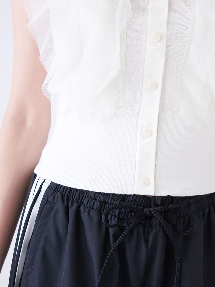 SNIDEL「チュールフリルクルーニット」|ニット・セーター|