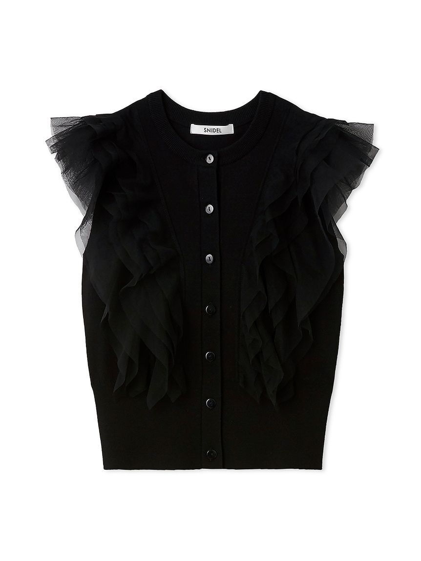 SNIDEL「チュールフリルクルーニット」|ニット・セーター|