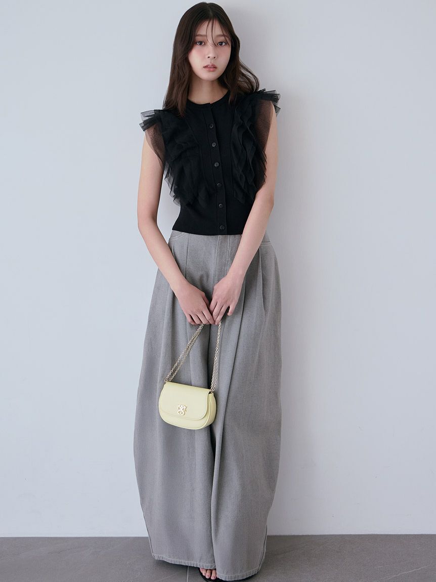 SNIDEL「チュールフリルクルーニット」|ニット・セーター|