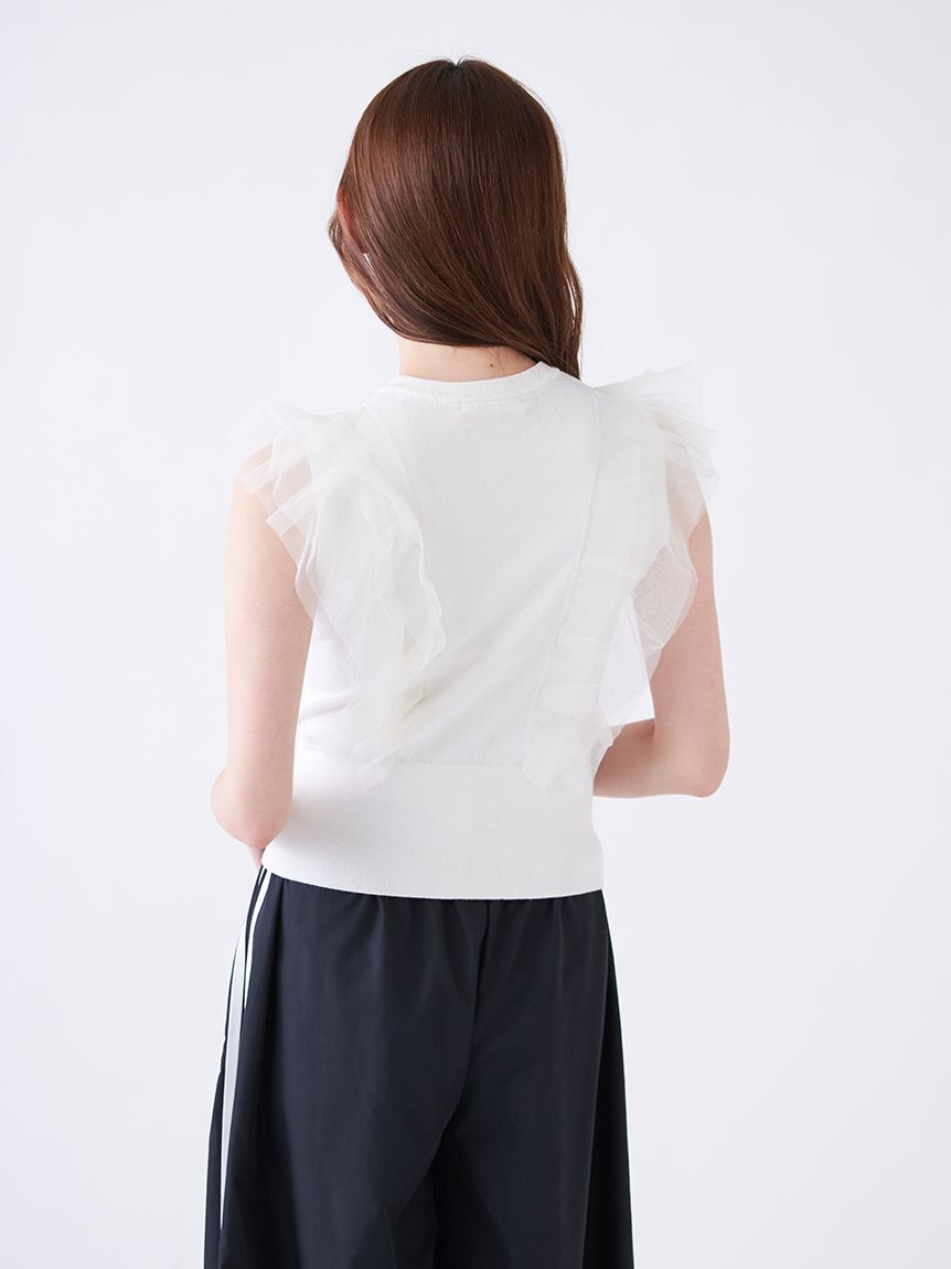 SNIDEL「チュールフリルクルーニット」|ニット・セーター|