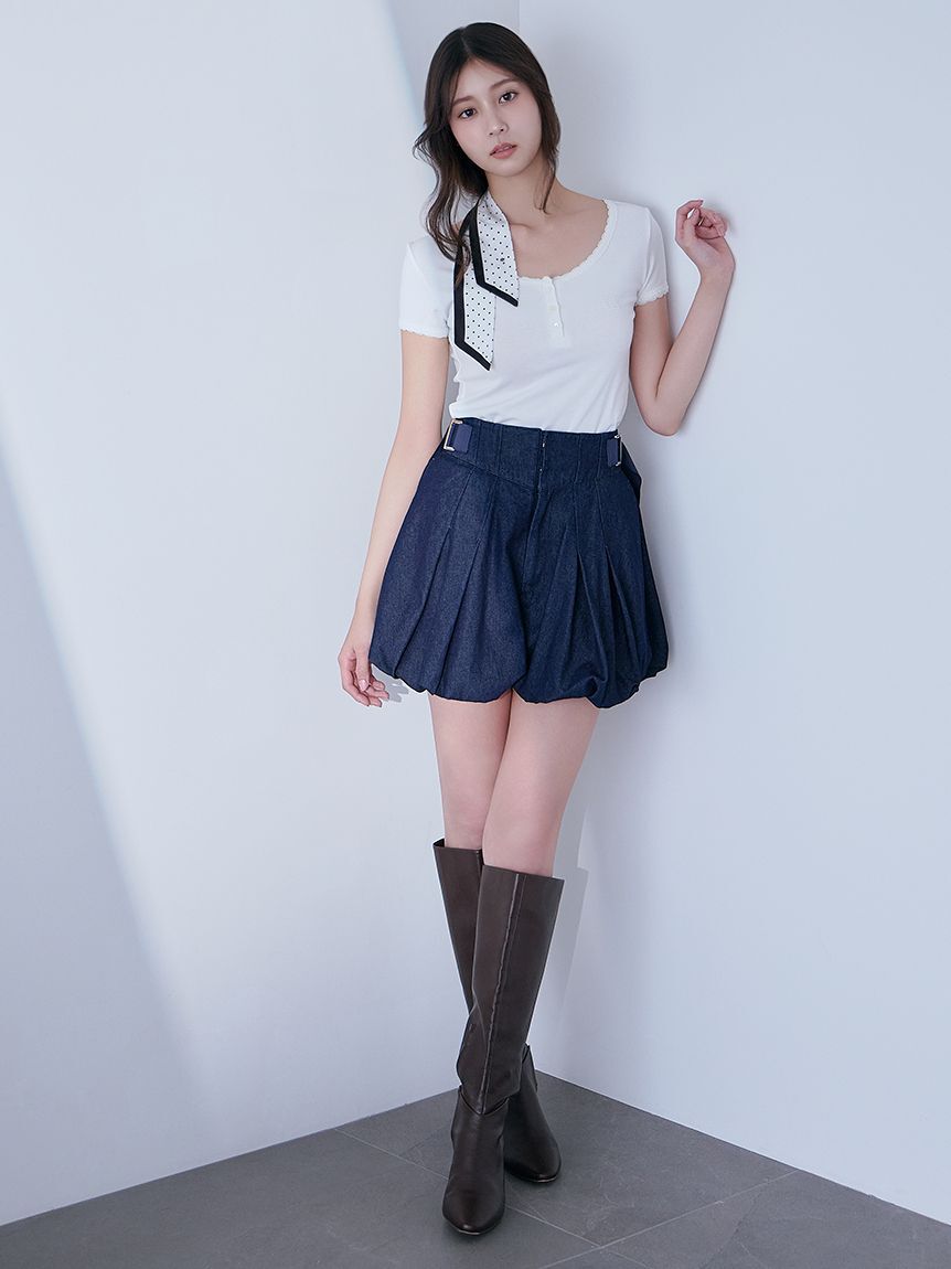 SNIDEL「【WEB限定カラーあり】レースデザインヘンリーネックTシャツ」|Tシャツ・カットソー|