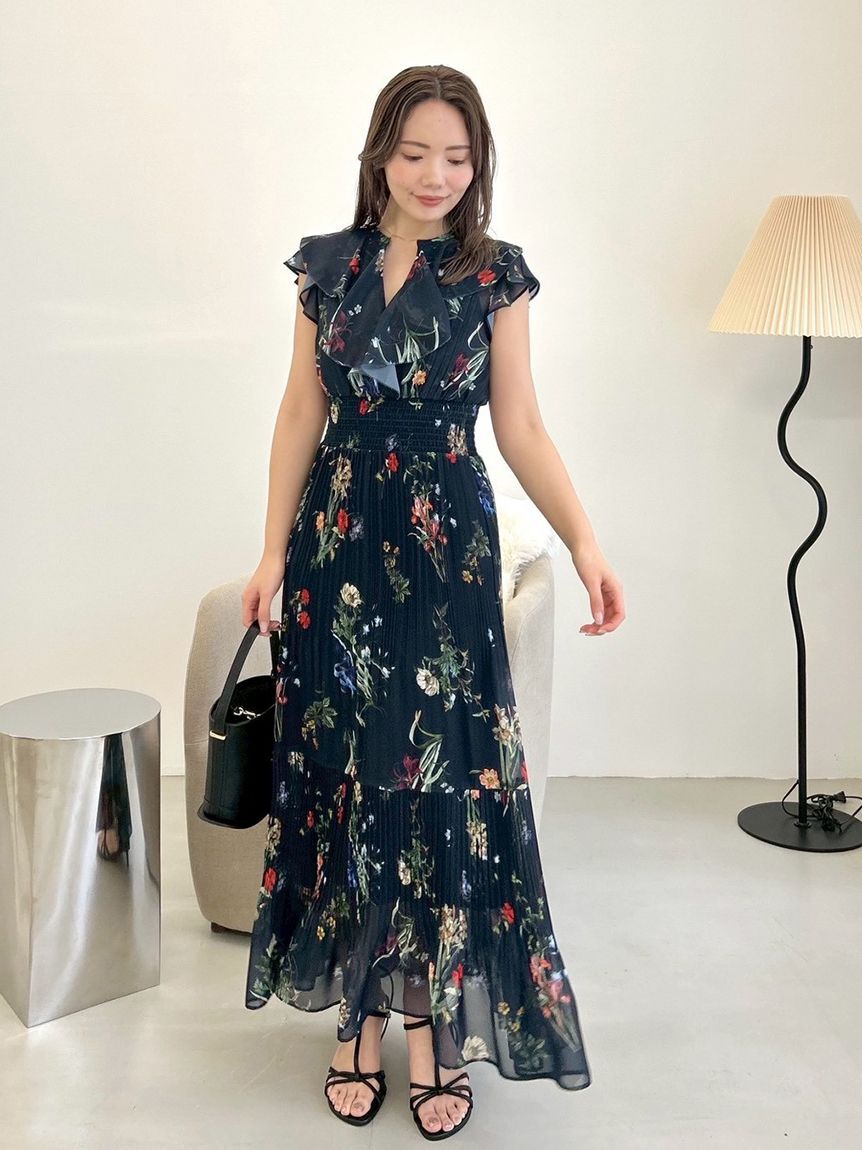 FRAY I.D「【00サイズあり】フリルウエストシャーリングプリントワンピース／ウォッシャブル」|ワンピース|